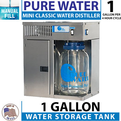 pure water mini-classic ct 120v countertop water distiller with glass jar